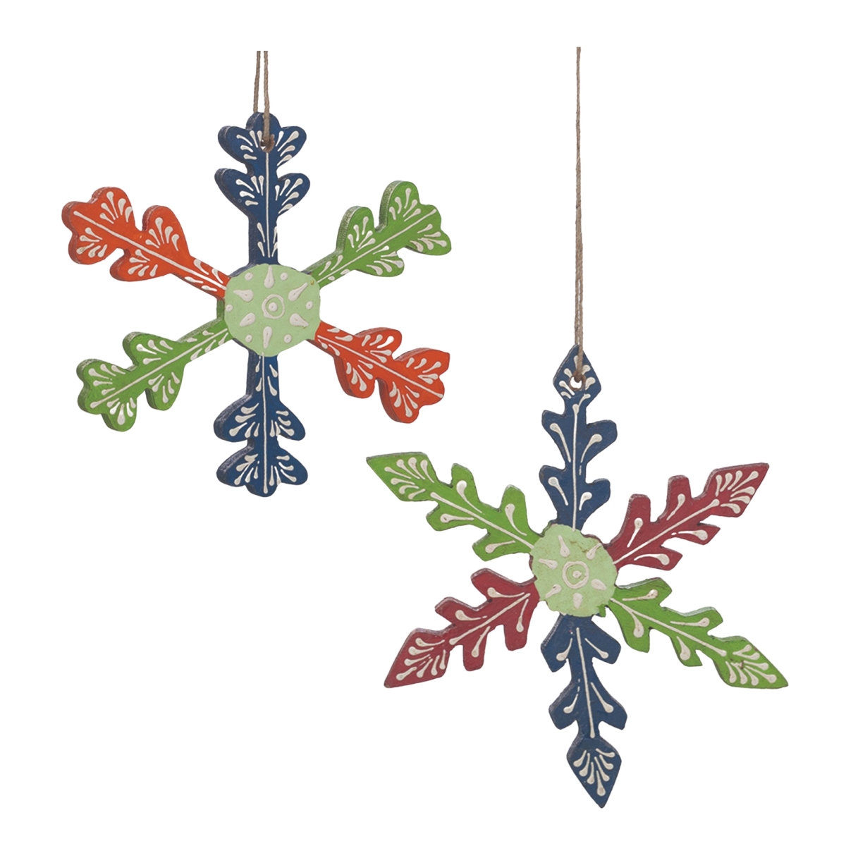 5.5 in. MDF Snowflake Ornament, Green & Blue - Set of 6