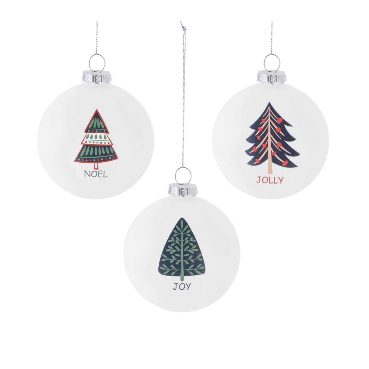 87297DS 3 in. Glass Tree Sentiment Ornament, White & Blue - Set of 6