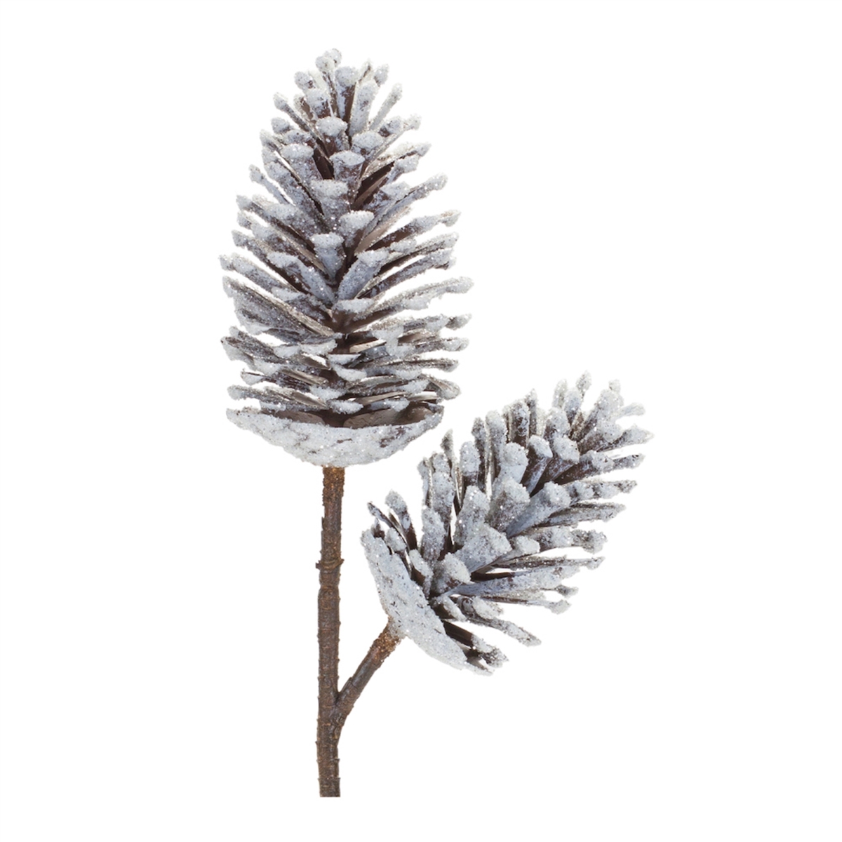 28 in. Plastic Pine Cone Pick, Brown & White - Set of 2