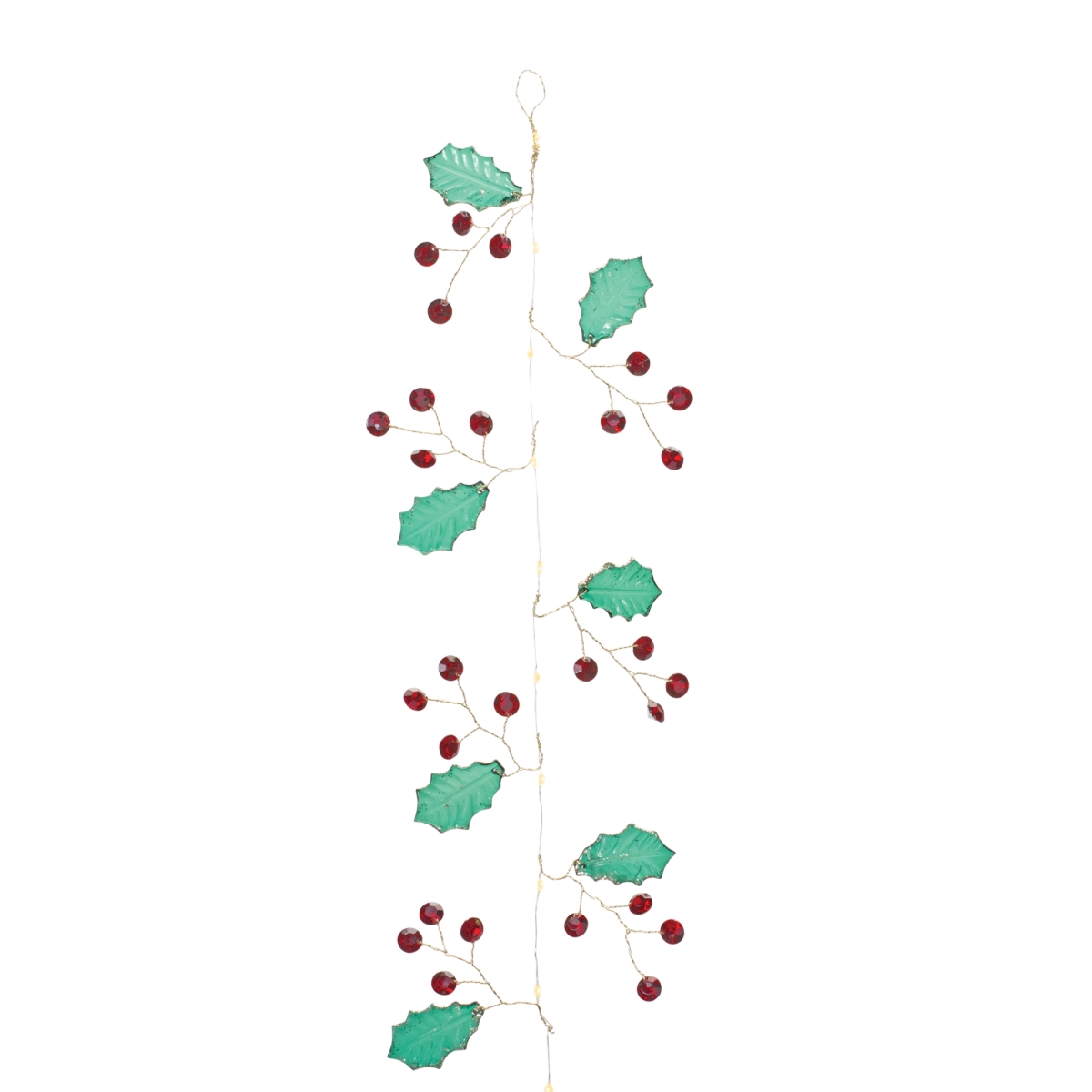 5.5 ft. Plastic Holly & Gem Garland, Green & Red - Set of 2