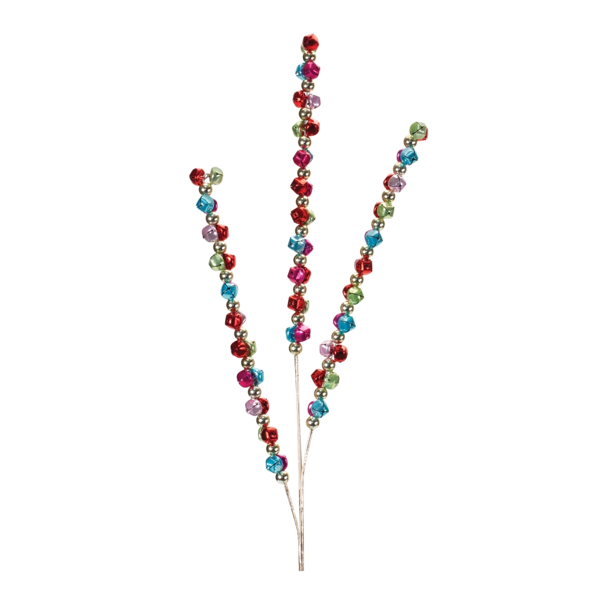 32 in. Iron & Plastic Jingle Bell Spray, Green & Red - Set of 2