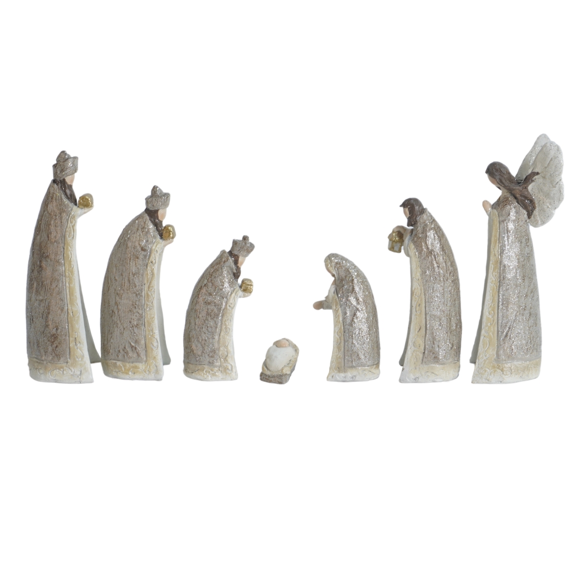 6 in. Resin Nativity Figures, Beige & Gold - Set of 7