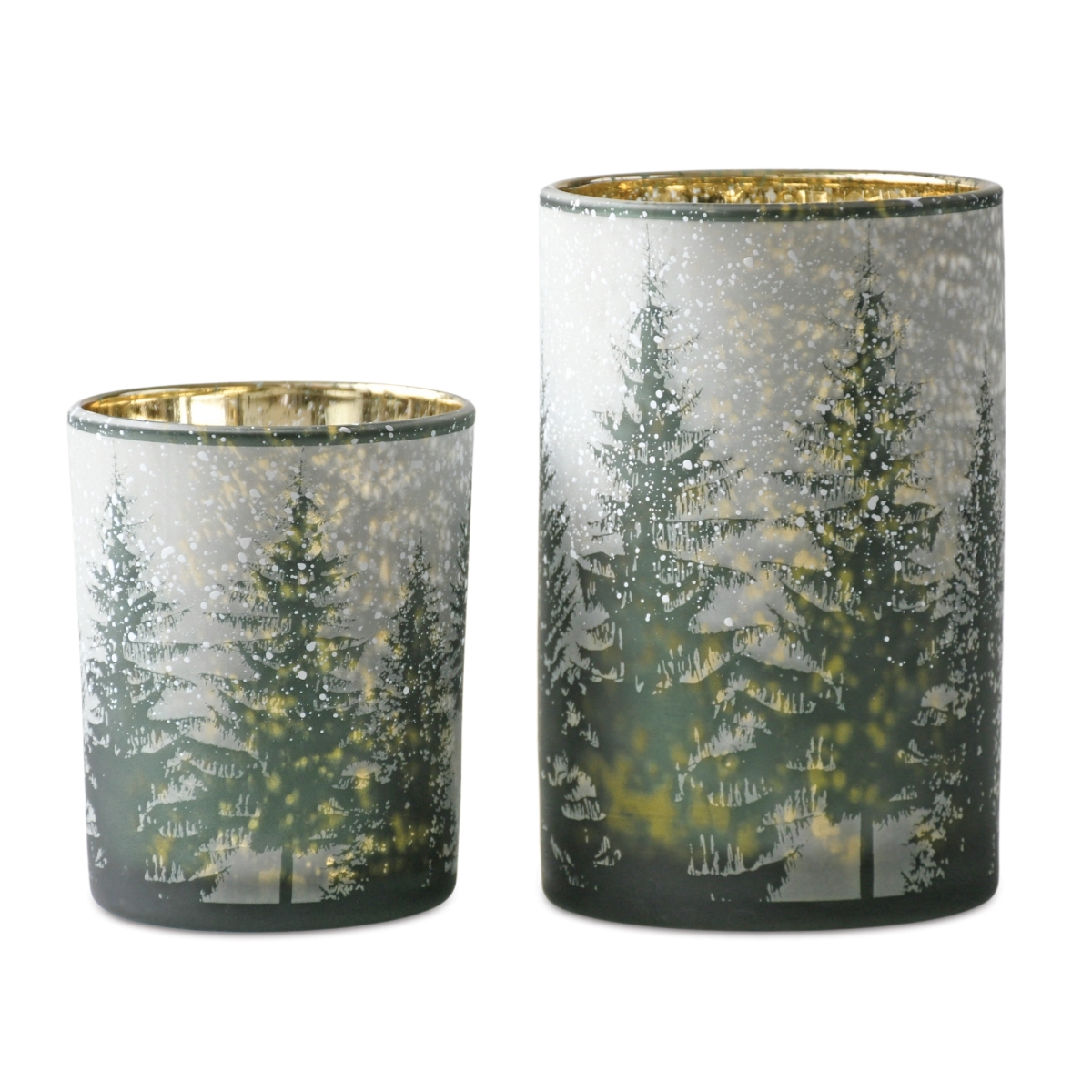 5 & 7 in. Glass Candle Holder, Green, Grey & Gold - Set of 2
