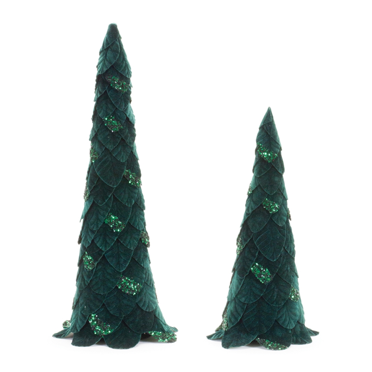 19 & 25.5 in. Polyester Beaded Leaf Pine Tree, Green - Set of 2