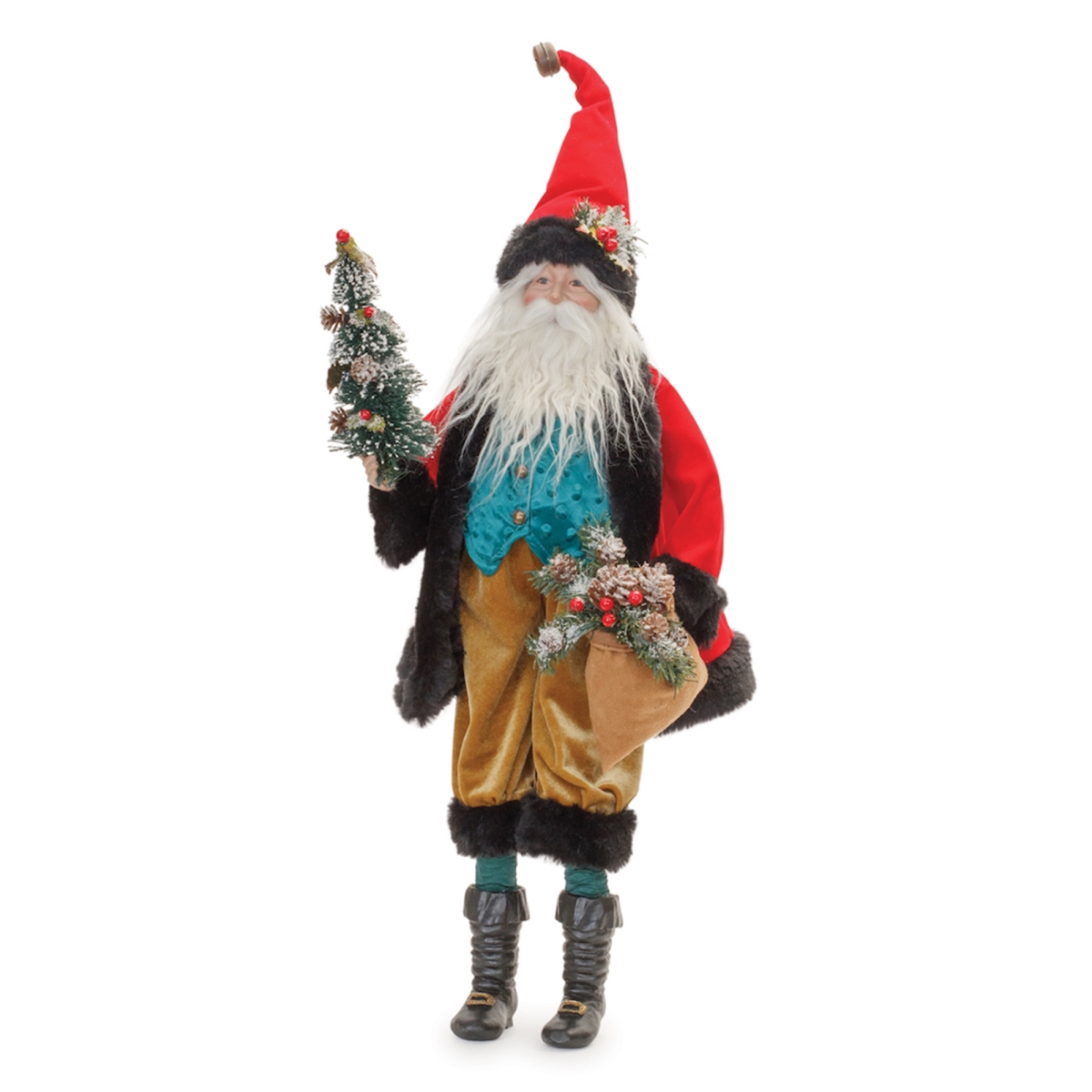 26.5 in. Polyester & Resin Santa with Tree, Red & Green