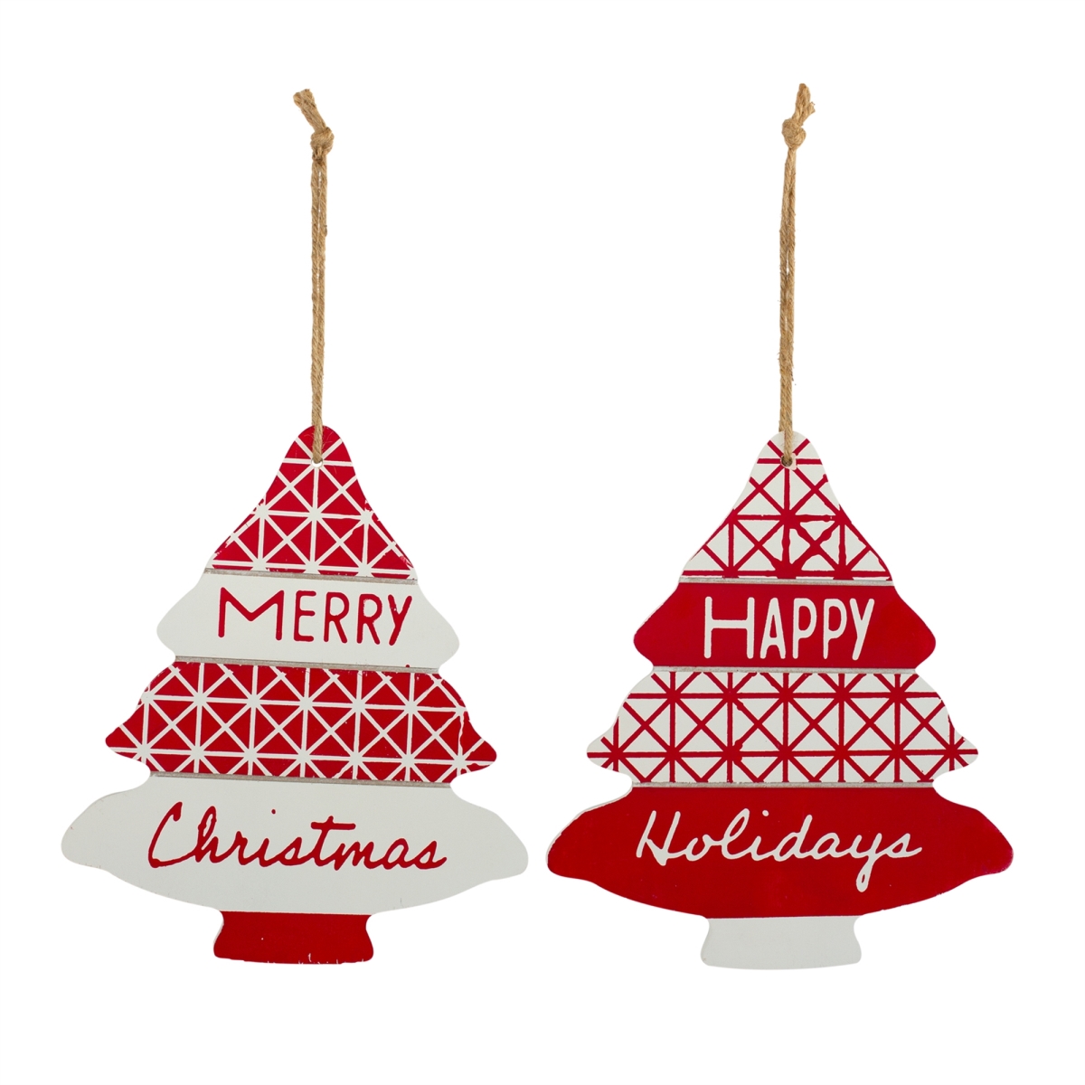 83461DS 11.5 in. Tree Ornament, Red & White - MDF - Set of 12