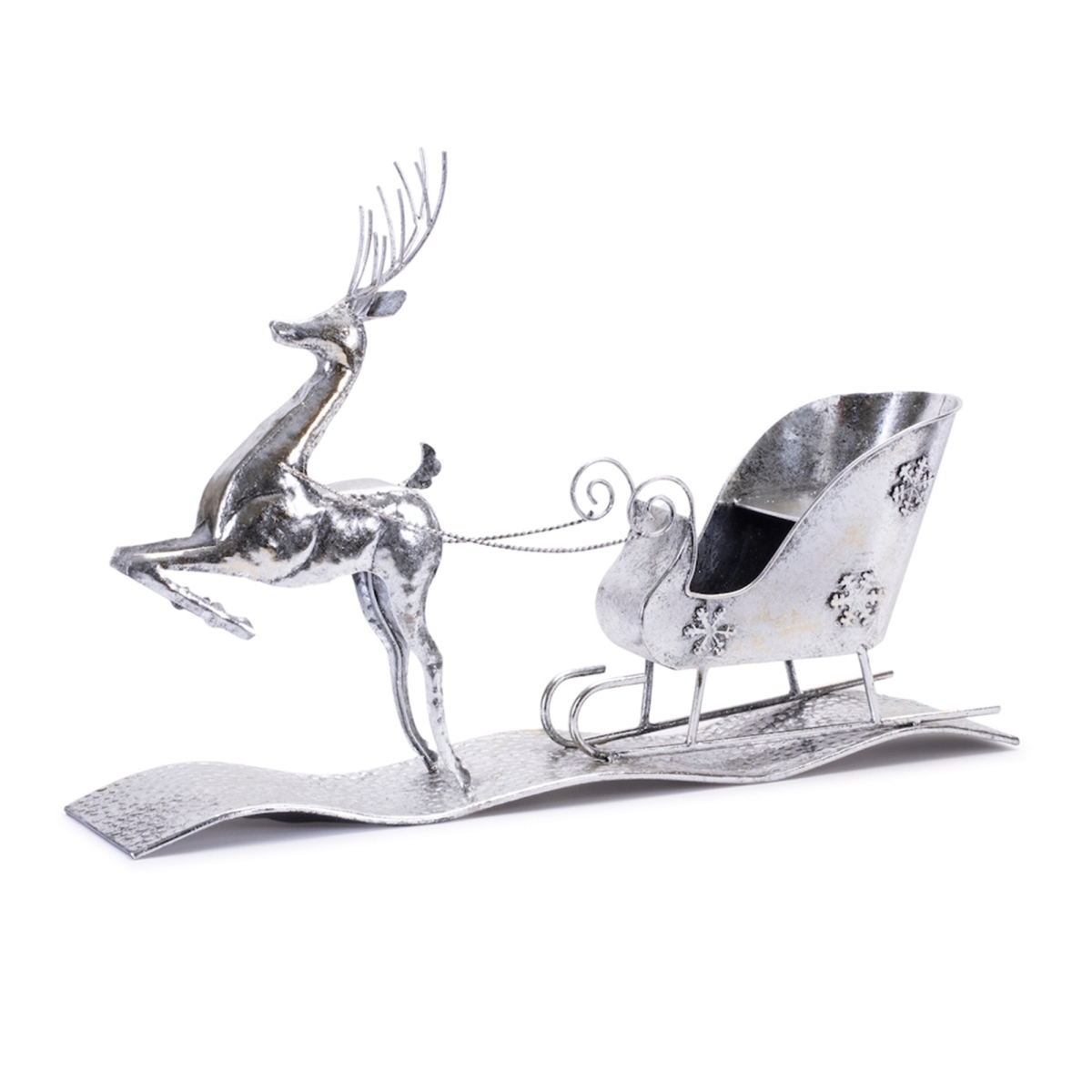 25.5 x 17 in. Iron Reindeer with Sleigh, Silver