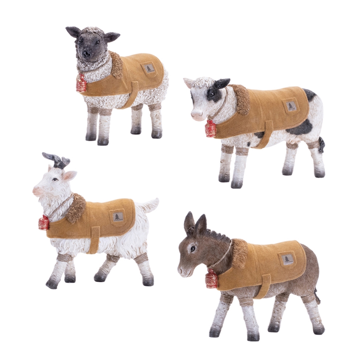 4.5 in., 5 & 5.75 in. Farm Animal with Coat, Brown, White & Black - Resin - Set of 4