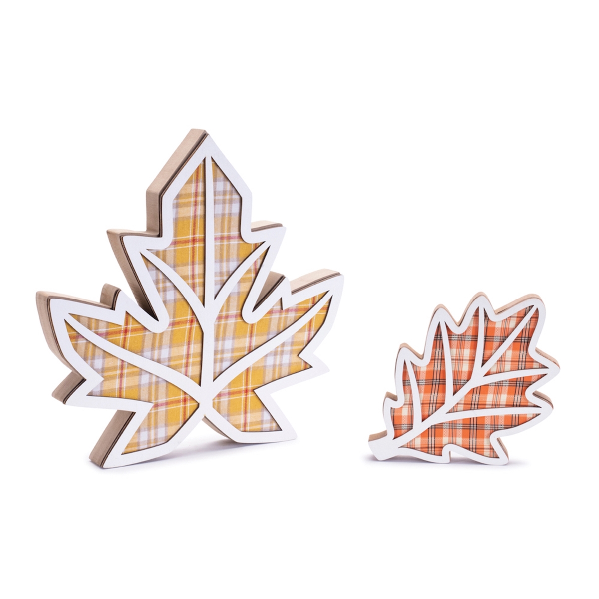 Picture of Melrose 91665DS 6 & 11.5 in. Plaid Leaf&#44; Orange & Yellow - Wood - Set of 2
