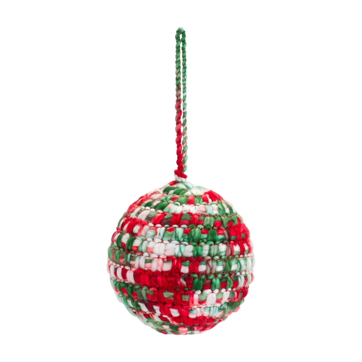 3.75 in. Plastic & Polyester Ball Ornament, Red & Green
