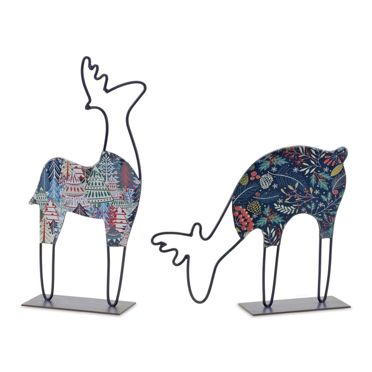 9.75 x 8 & 6 x 12 in. Iron Christmas Novelty Decor Deer, Blue & Multicolor