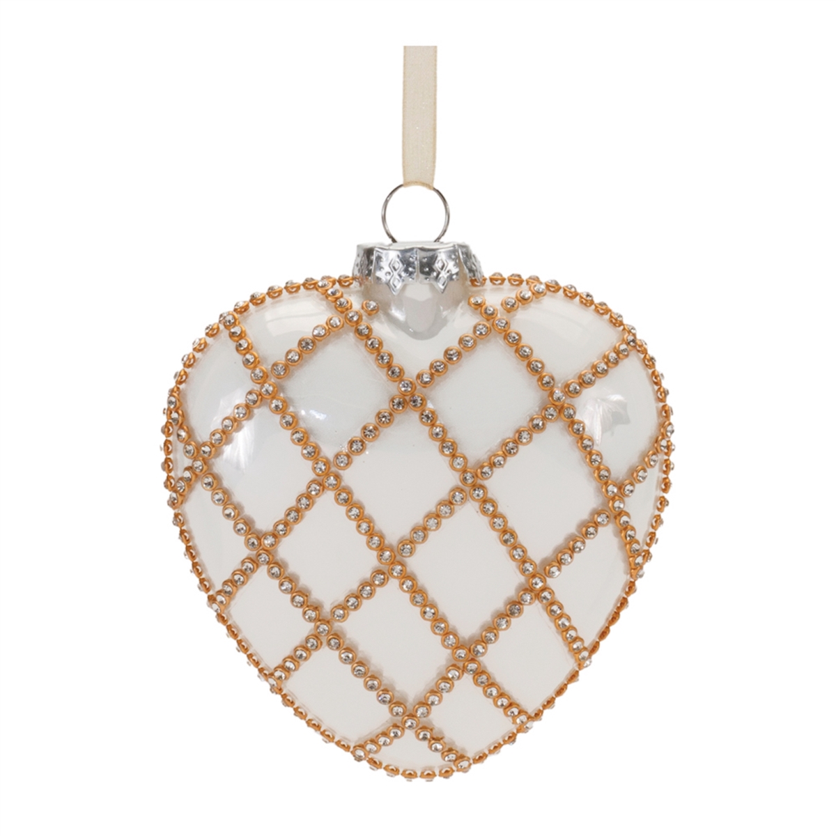 4.5 in. Glass Heart Ornament, White & Gold
