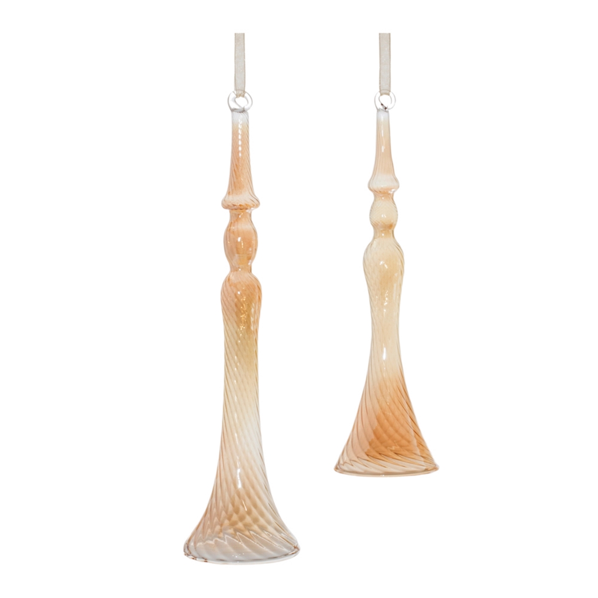 8 & 10 in. Glass Ornament, Orange & Beige