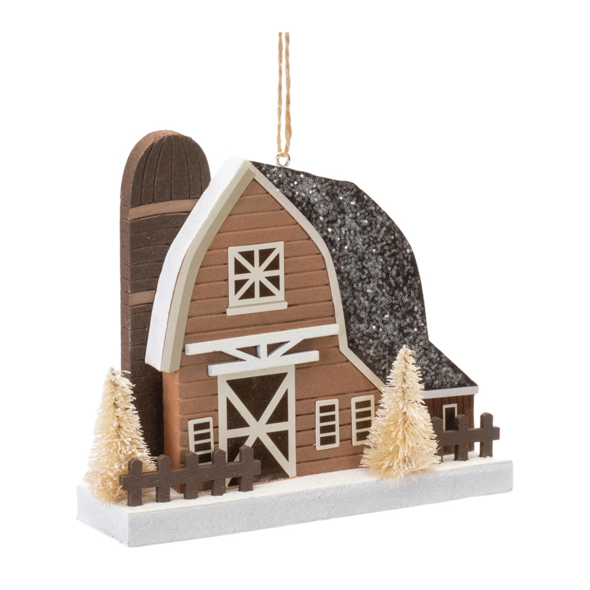 4.5 in. Plastic Barn Ornament, Brown & White