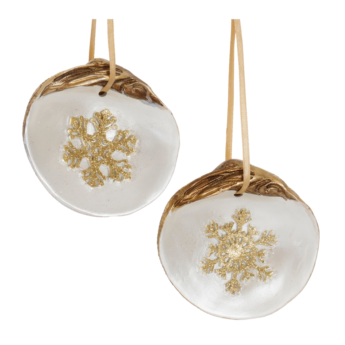 3 in. Resin Clam Shell & Snowflake Ornament, Gold & White