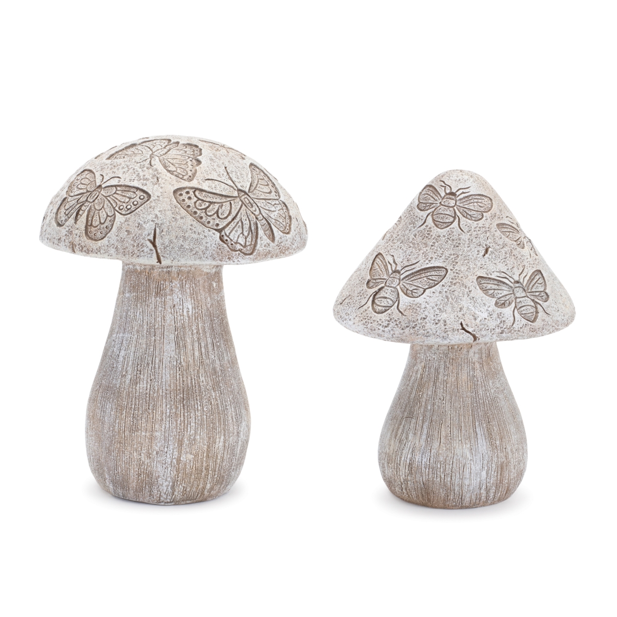 Resin Mushroom Decor - Grey & Beige - Set of 2 - Whimsical Nature Accent