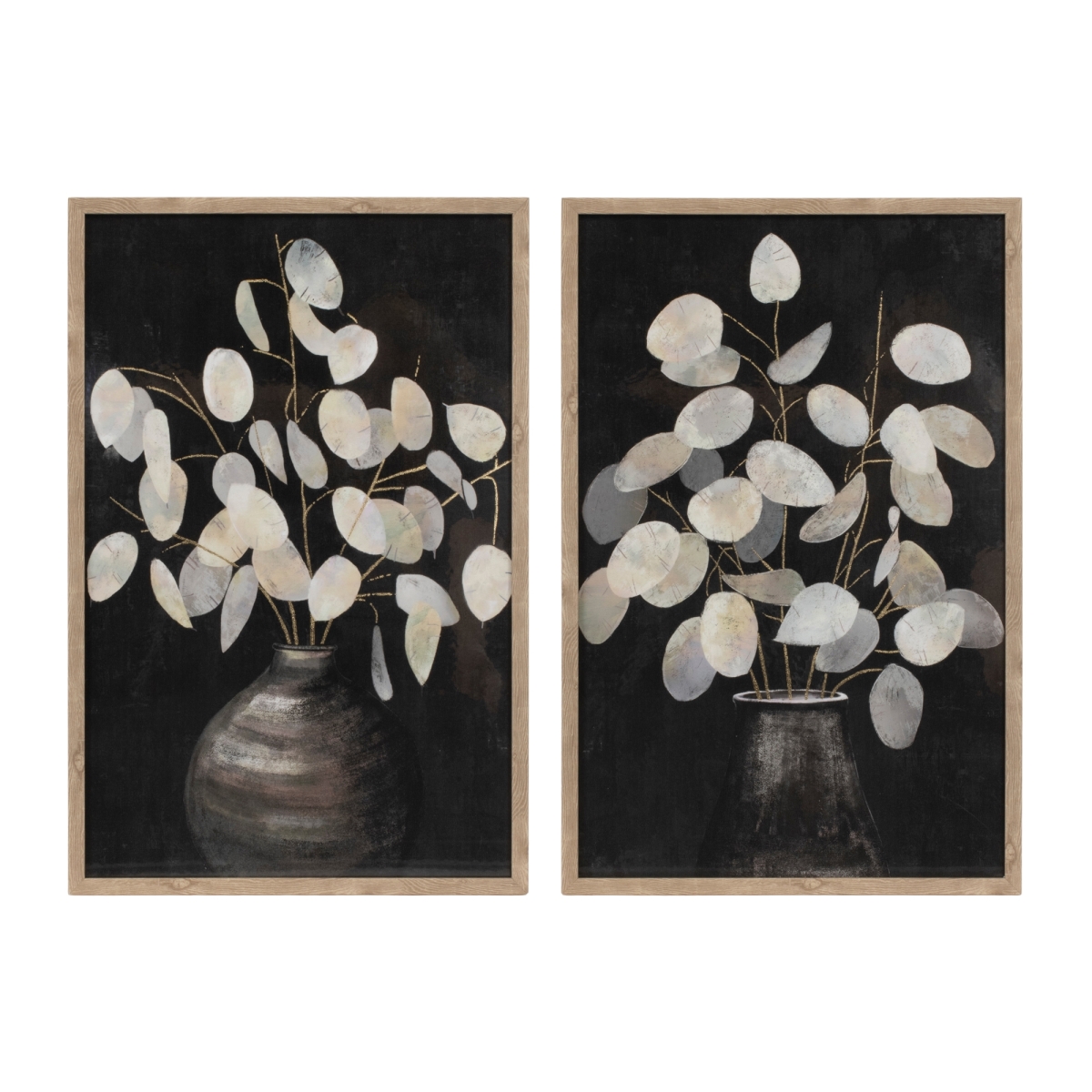 Eucalyptus Print Wall Art - Black & Grey - Set of 2 - Durable MDF & Plastic