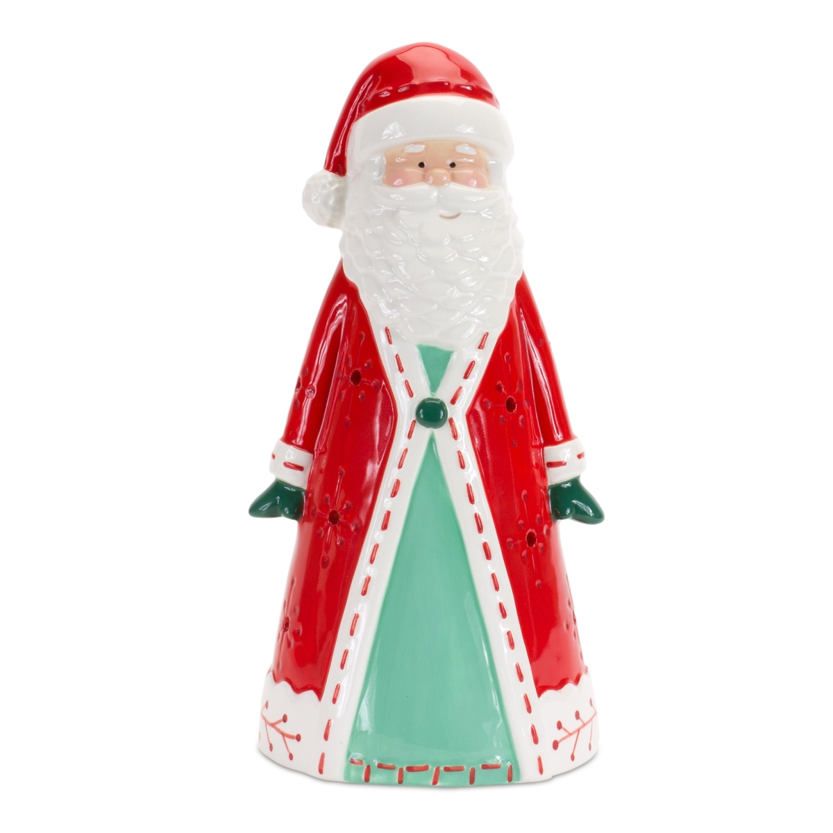 10.25 in. Clay Santa Tea Light Holder, Green & White