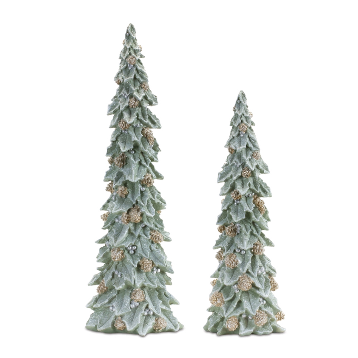 15 & 19 in. Resin Tree, Green & Gold - Set of 2