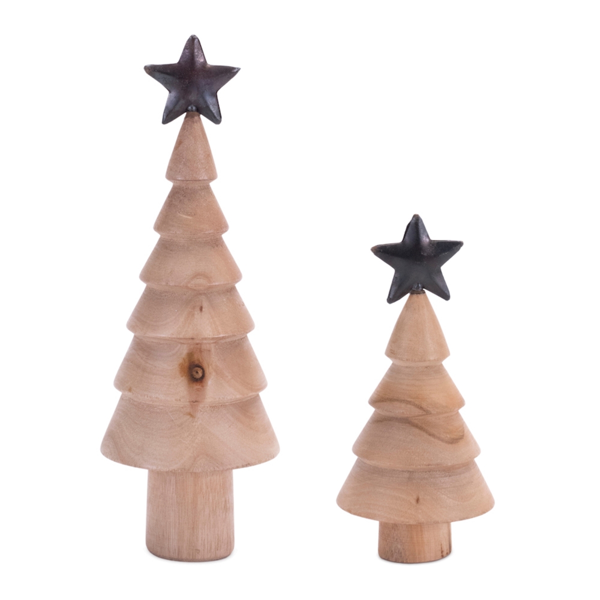 Rustic Iron & Wood Pine Tree Set - Beige & Black - Set of 2 - Durable Design