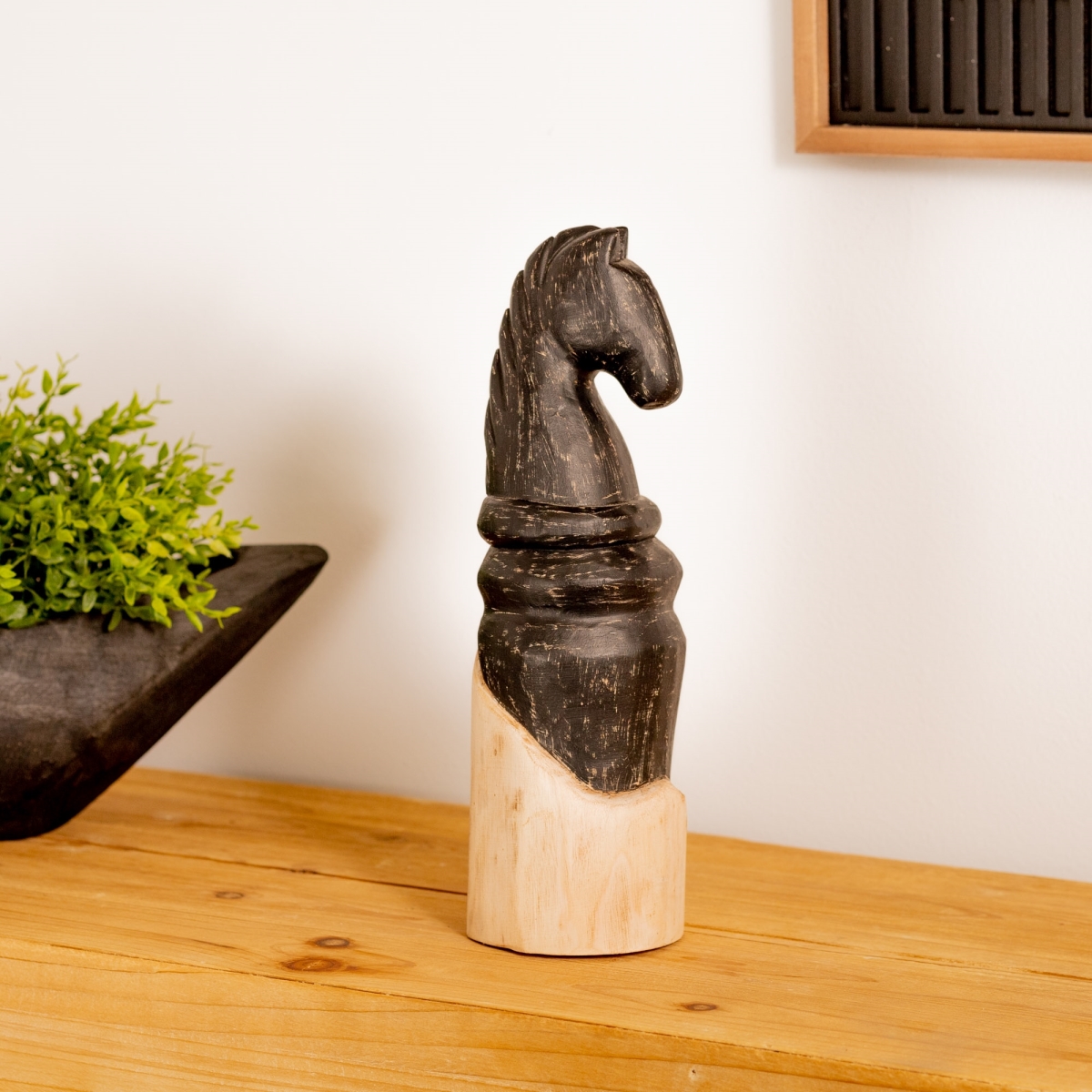 13.5 in. Wood Knight Chess Piece, Black & Beige - Set of 2