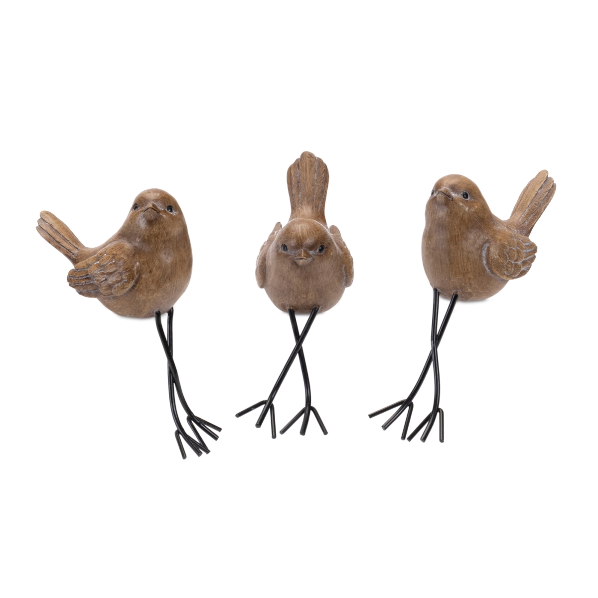 6.5, 7 & 9 in. Resin & Metal Bird Shelf Sitter Figurine, Brown & Black - Set of 6