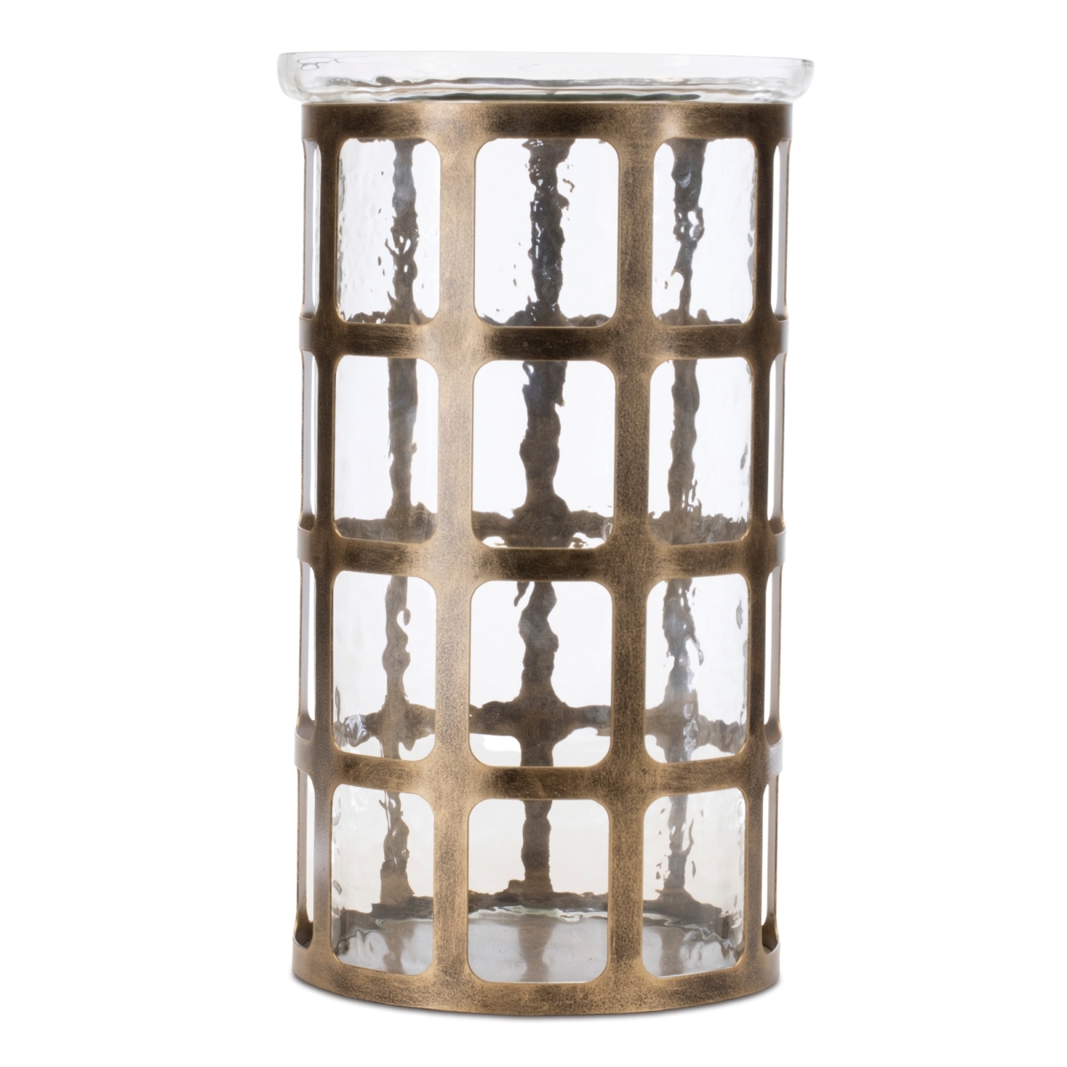 7.5 x 12.5 in. Iron & Glass Candle Holder, Gold