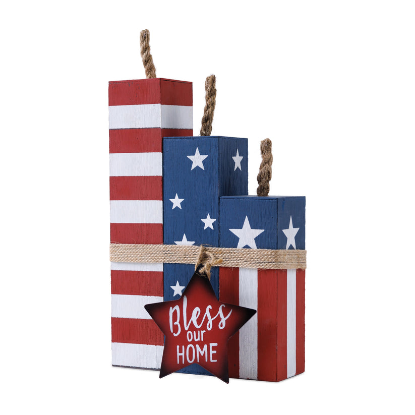 Picture of Melrose 55530DS 7.87 x 2.76 x 14.09 in. Wood Firecracker Block Bundle&#44; Red&#44; White & Blue