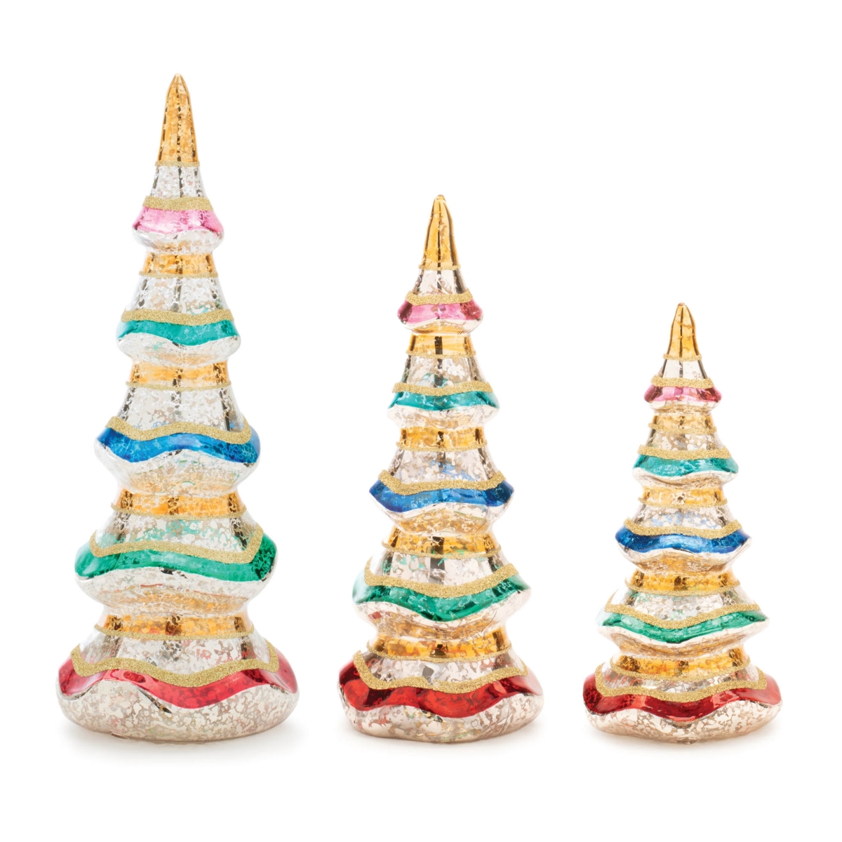 95487DS 7.5, 9.5, 11.5 in. Glass Tree, Multi Color - Set of 3