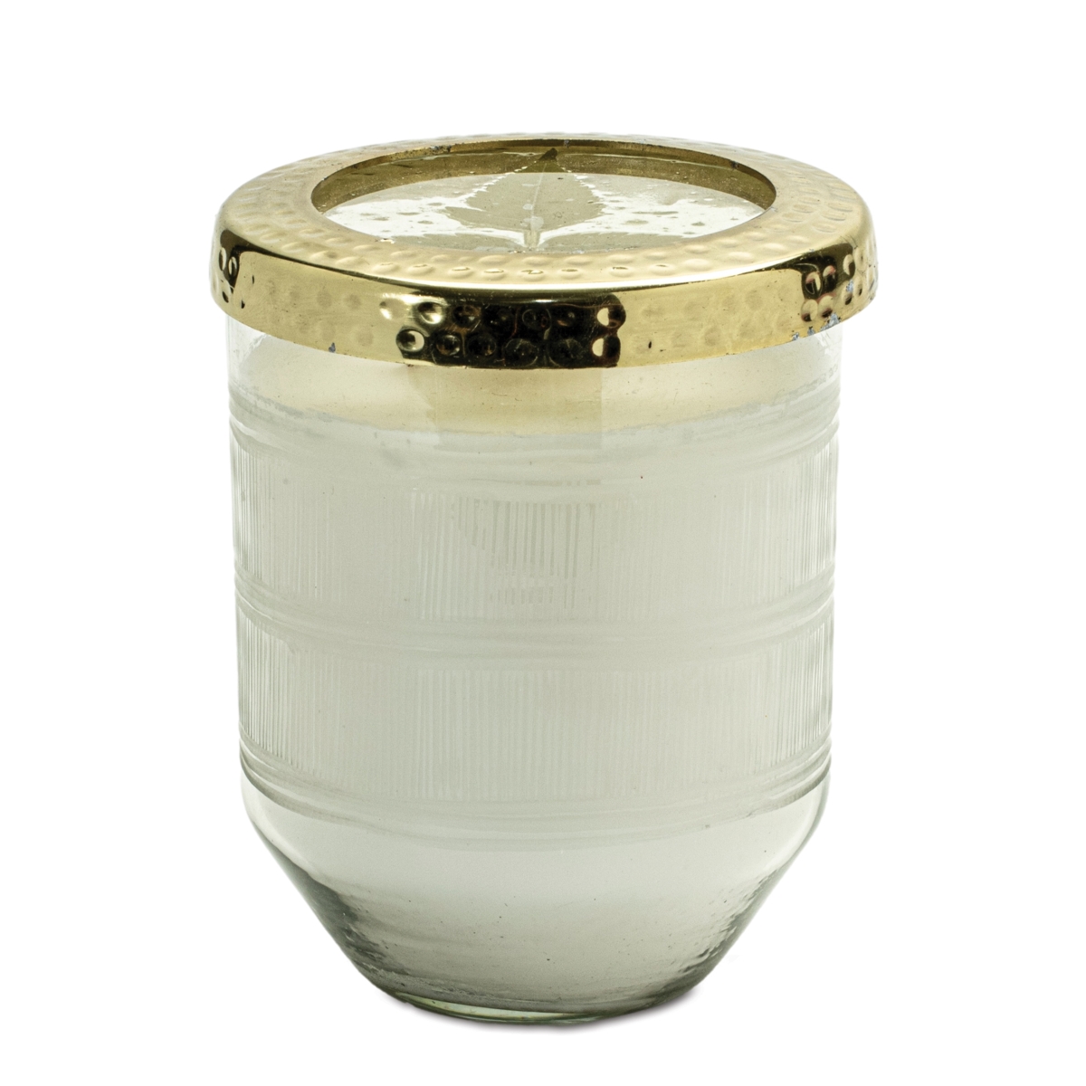 94874DS 4 x 5 in. Glass & Paraffin & Soy Candle, White & Gold