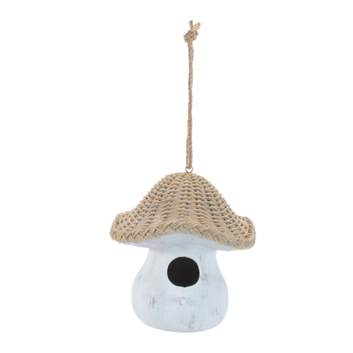 Melrose International Mushroom Birdhouse with Wicker Design 8"H