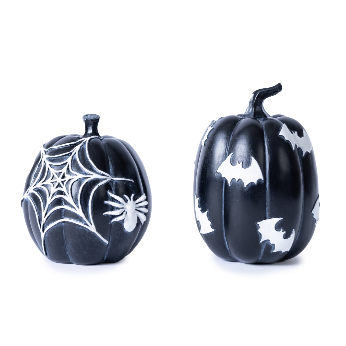55960DS Halloween Spider & Bat Pumpkin, Black & White - Set of 2