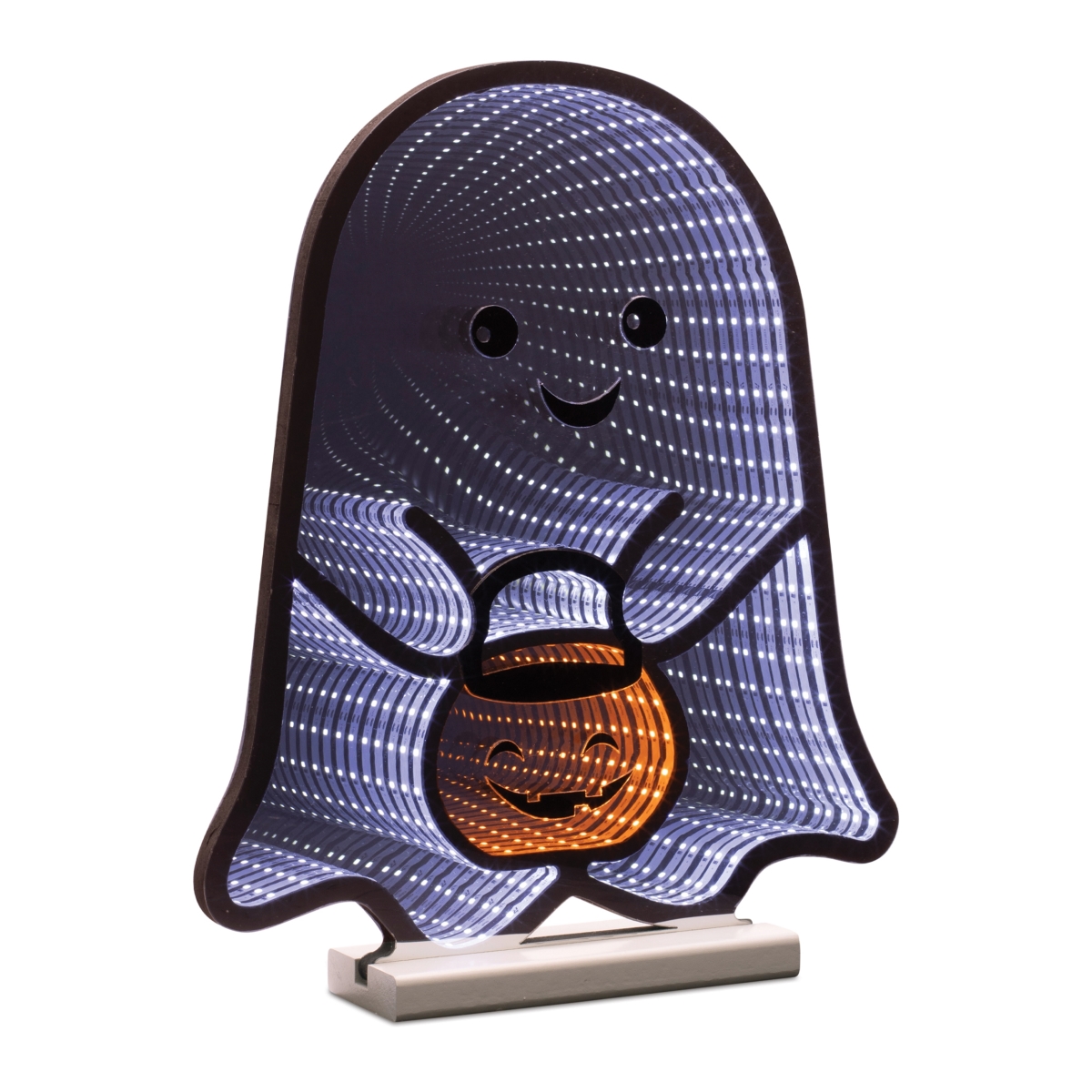 Ghost with Candy Bucket Ekkolight - White/Orange/Black - 16 in. - LED Illuminated