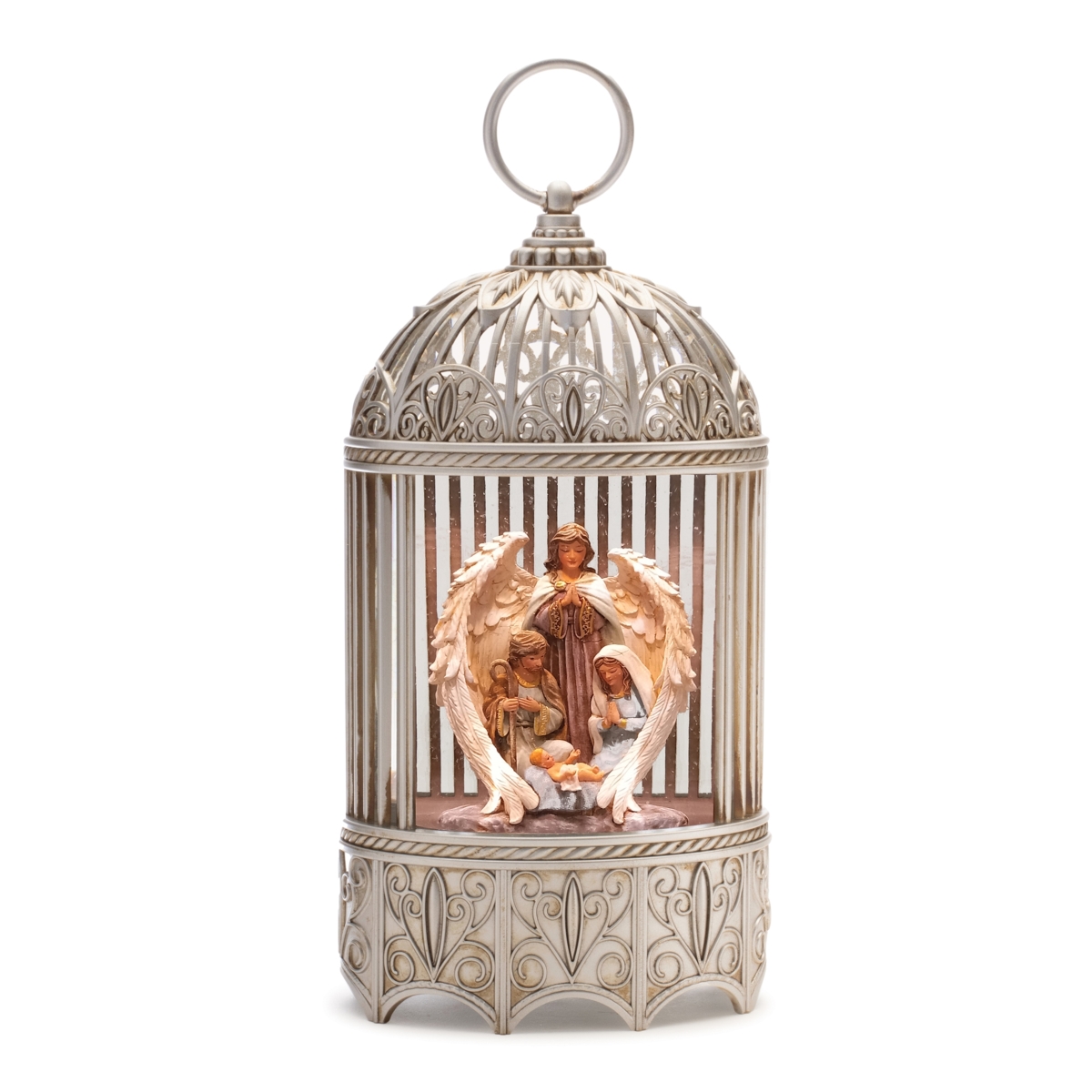Picture of Melrose 94053DS 11 in. Plastic LED Snow Globe with Holy Family & Angel&#44; Beige & Gold - 3 AA Batteries Not Included & USB Cord Included 6 Hour Timer