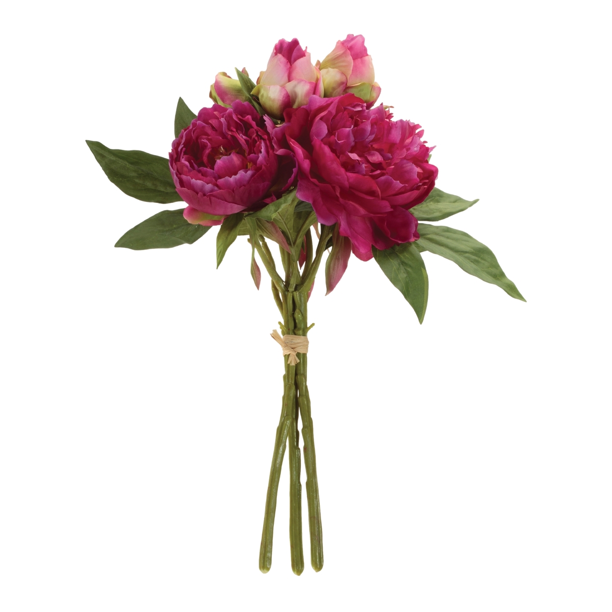 96494DS 14.5 in. Fabric Peony Bundle, Red & Green - Set of 2