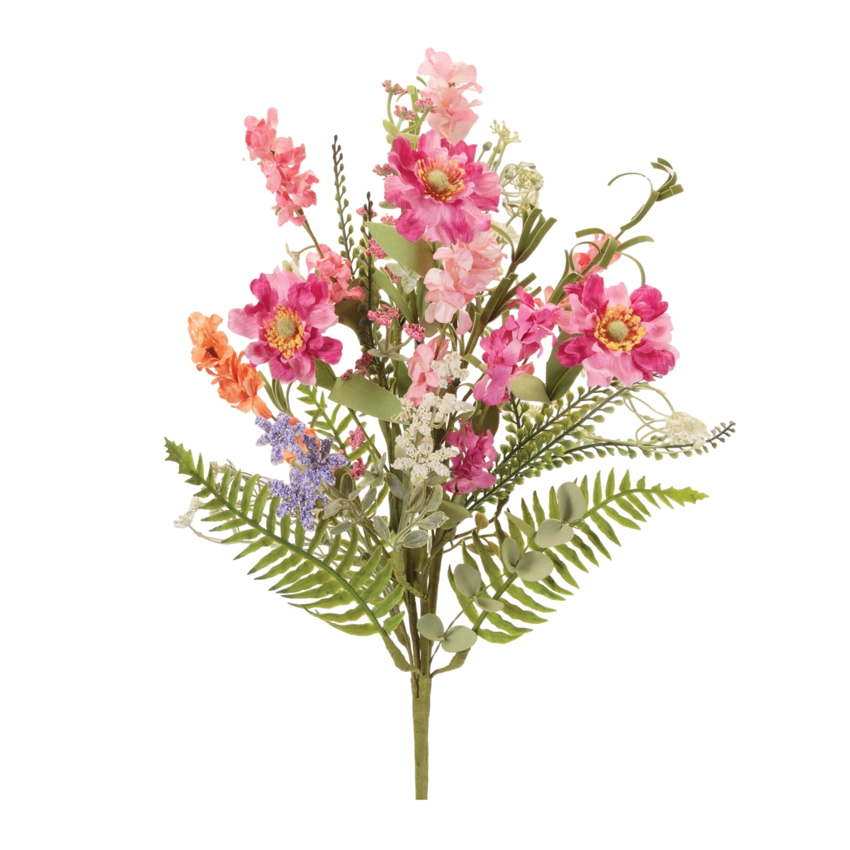 96668DS 21 in. Polyester Mixed Floral Bush, Pink & Green - Set of 2