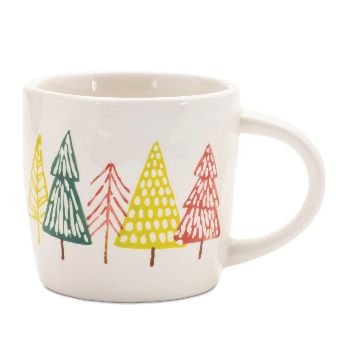 95493DS 3.75 in. Ceramic Mug with Tree Pattern, White, Green & Red - Set of 4