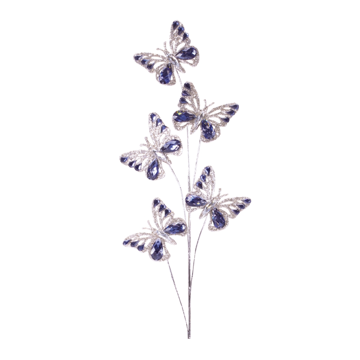 94560DS 30 in. Plastic Butterfly Spray, Silver & Blue - Set of 2