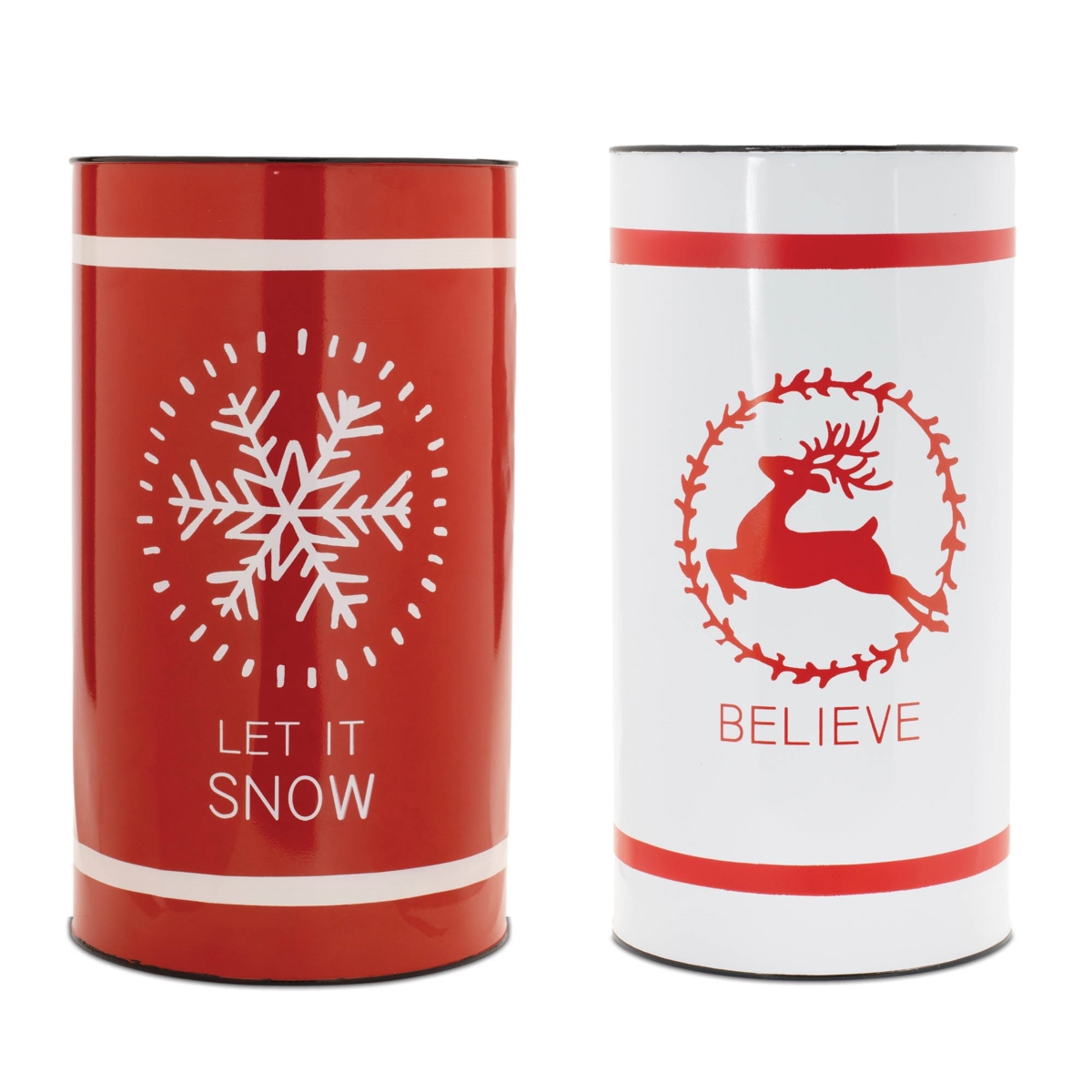 95033DS 7 x 13.5 in., 8 x 14 in. Iron Holiday Container, Red & White - Set of 2