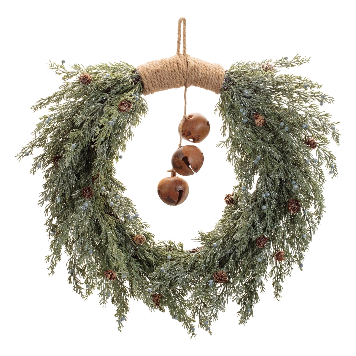 95371DS 22 in. Plastic Pine with Bell Wreath, Green & Brown