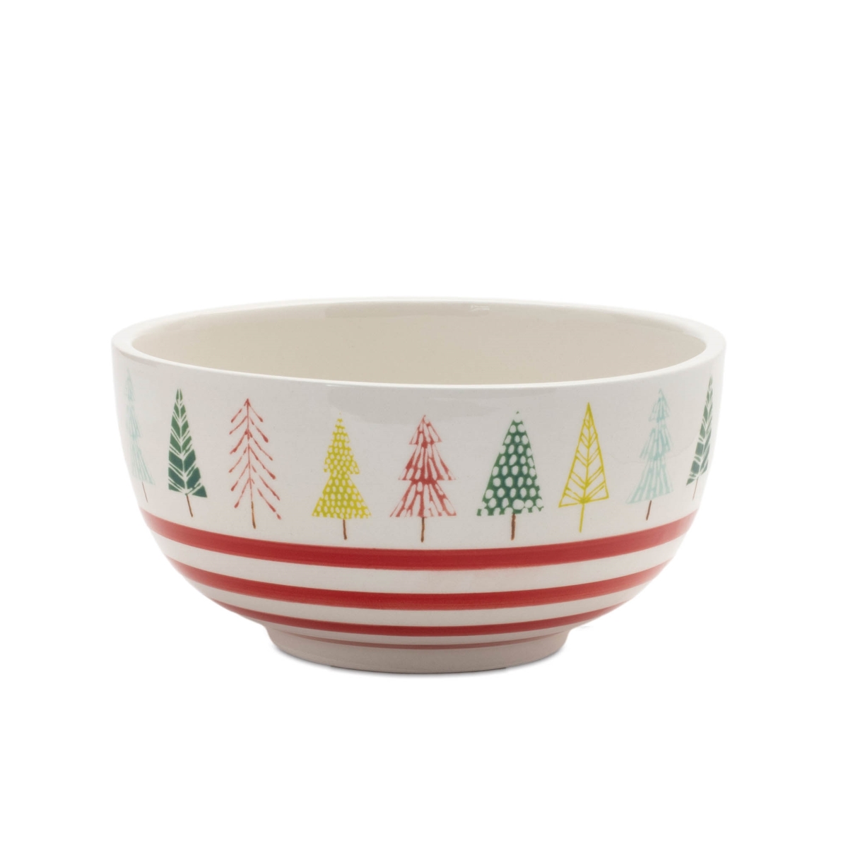 95494DS 6 x 3.25 in. Ceramic Bowl with Tree Pattern, White, Green & Red - Set of 4