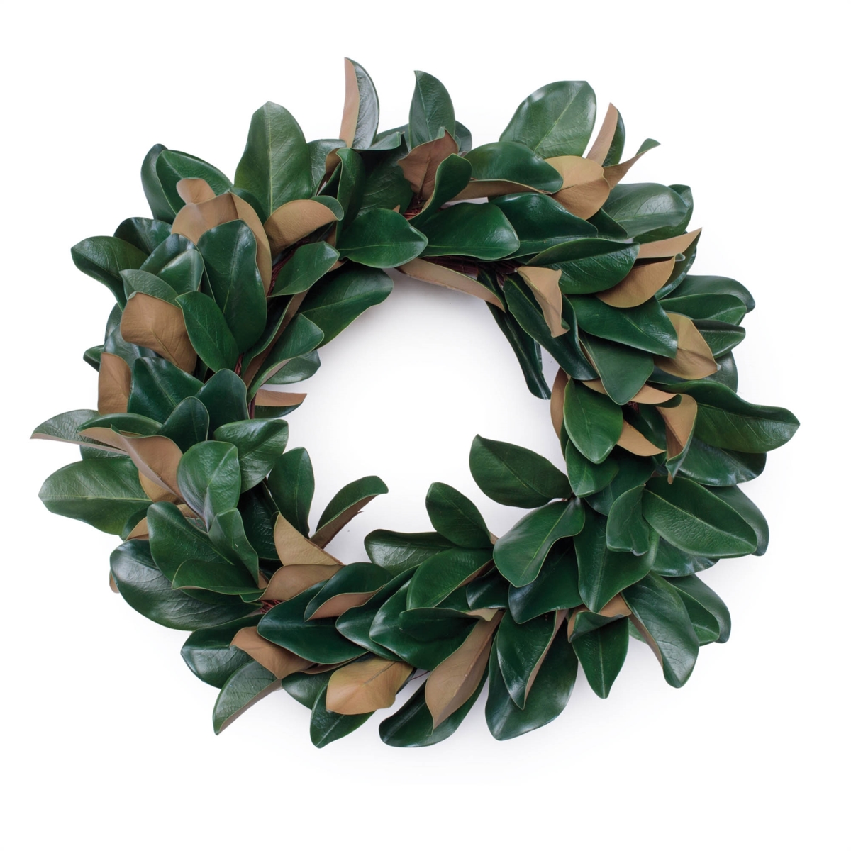 95532DS 24 in. Polyester Magnolia Leaf Wreath, Green & Beige
