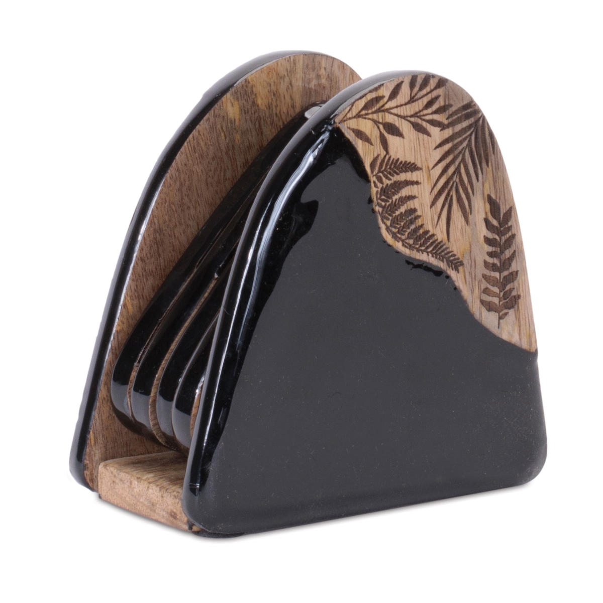 Picture of Melrose 96262DS 5 in. Wood Coaster with Holder&#44; Black & Brown - Set of 5