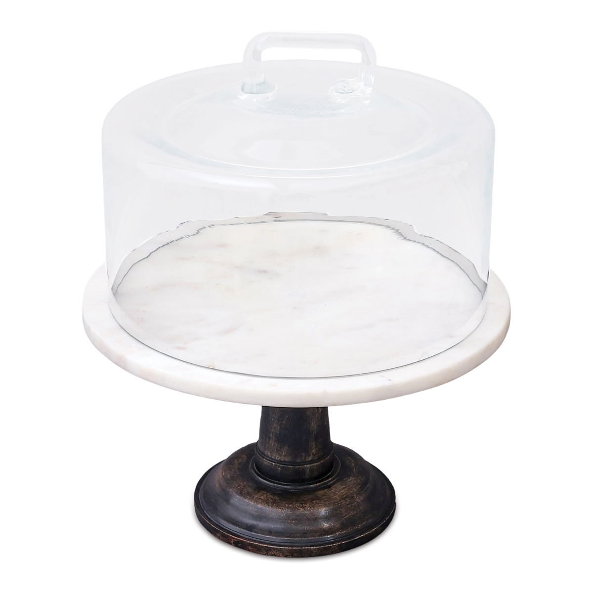 Picture of Melrose 96332DS 12 x 14 in. Marble&#44; Glass & Wood Covered Cake Stand&#44; Black & White