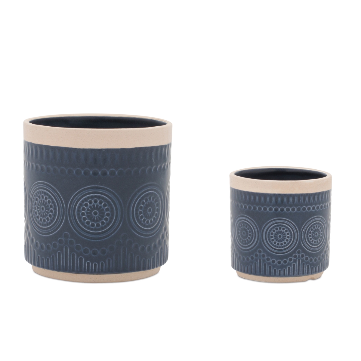 96358DS 4 x 4 in., 6 x 6 in. Ceramic Container, Blue & Beige - Set of 2