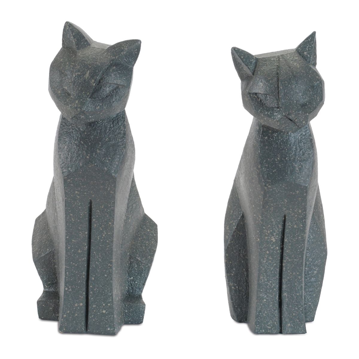 Modern Gray Resin Cat Statues - 12 in. - Set of 4 - Distressed Finish