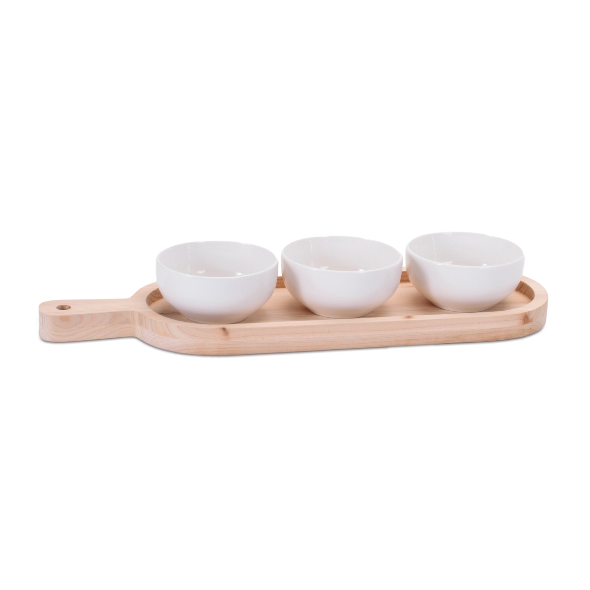 Picture of Melrose 96476DS 17 x 4.5 in. Wood & Ceramic Dip & Tray, White & Brown - Set of 4