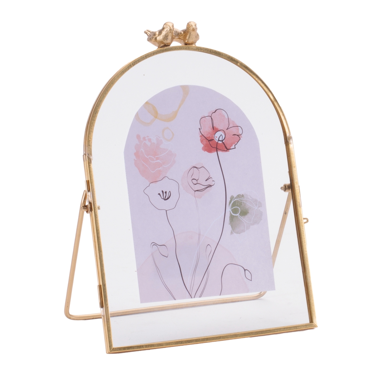 Copper & Iron Frame Art - Gold - 6 x 8 in. - Floral Design with Bird Accent