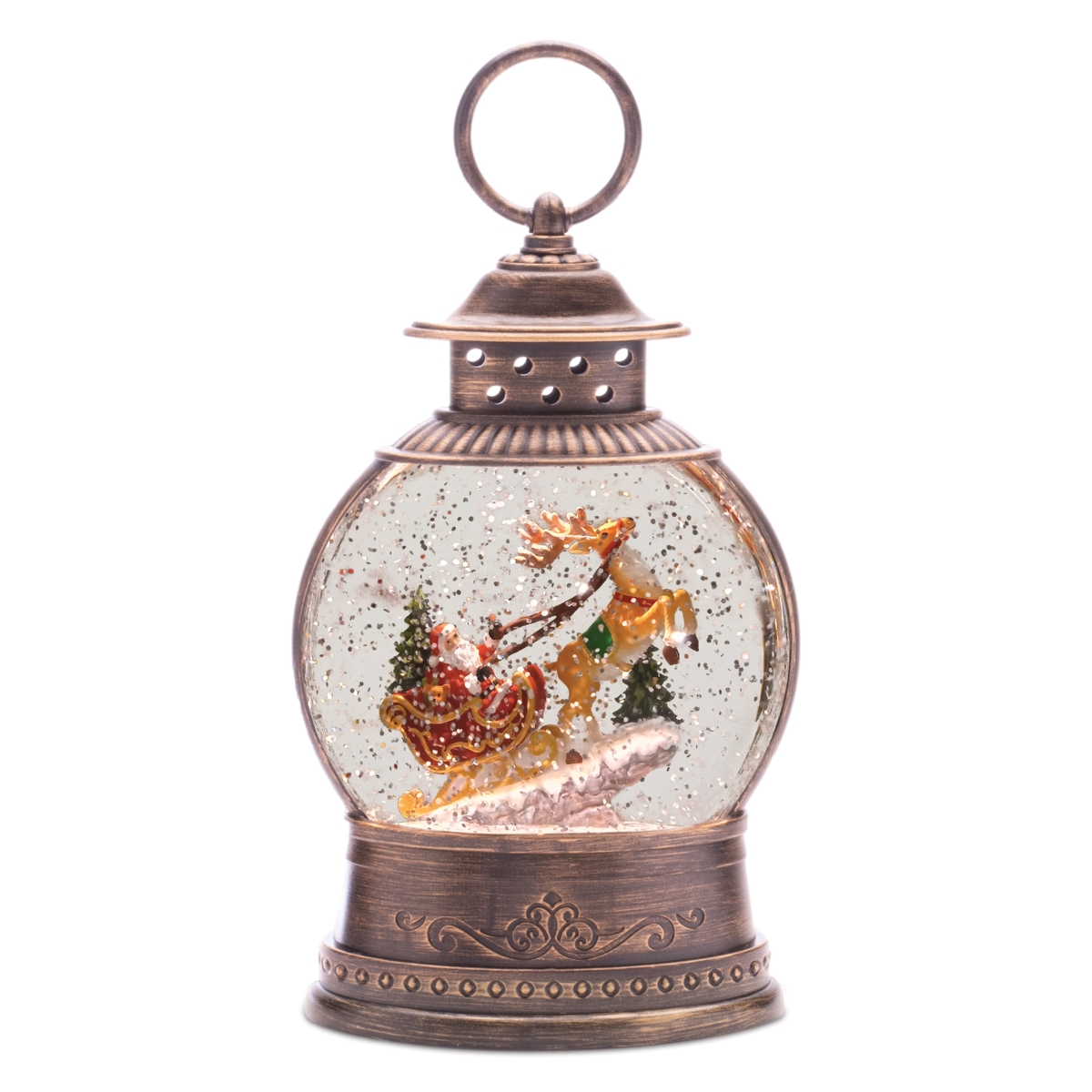 Picture of Melrose 94049DS 9 in. Plastic LED Snow Globe with Santa & Sleigh&#44; Brown&#44; White & Red - 3 AAA Batteries Not Included & USB Cord Included 6 Hour Timer