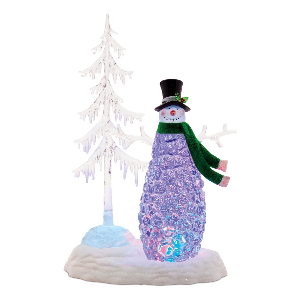 94014DS 15 in. Plastic 3 AA Batteries Not Included & USB Cord Included 6 Hour Timer Rotating LED Snowman & Tree, White & Multicolor